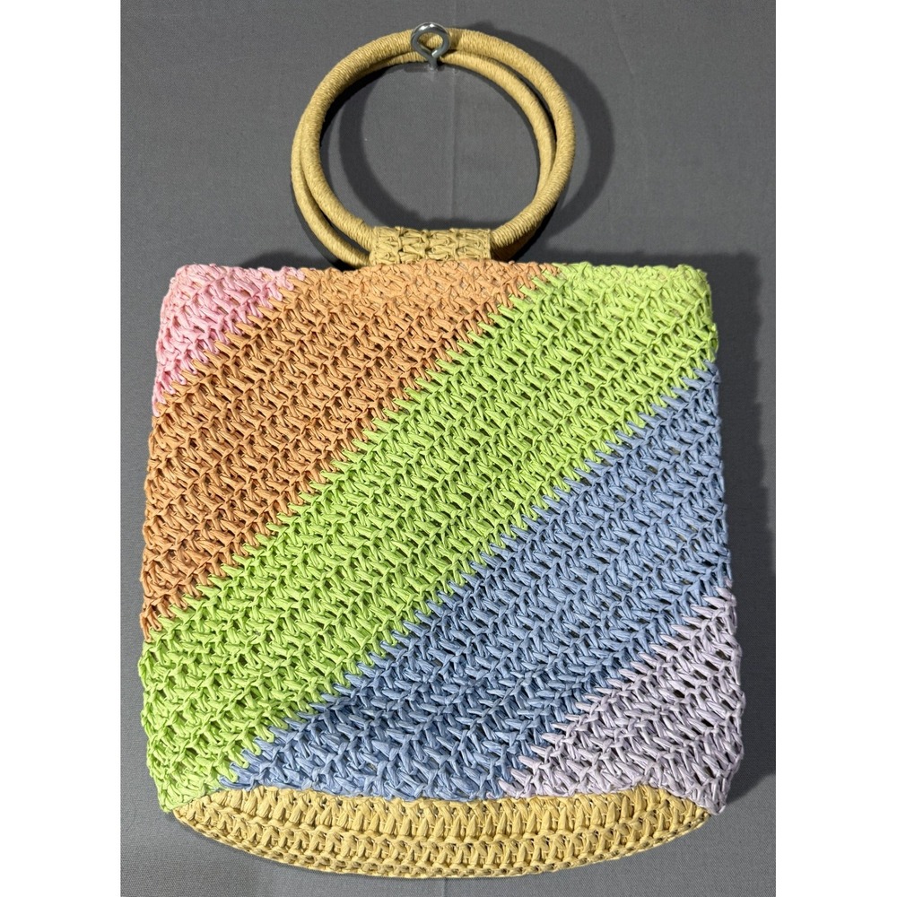Target Art Class Colorful Striped Rainbow Straw Tote Bag Pastel Purse Beach